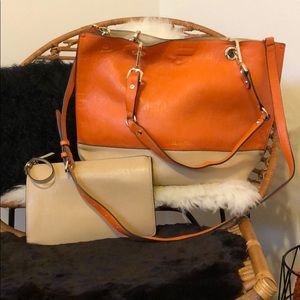 Calvin Klein reversible leather tote & clutch